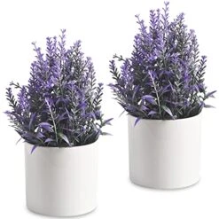 HomEdge Artificial Mini Potted Lavender, Artificial Plastic Plant Greenery With Pot For Home, Office Desk Decoration