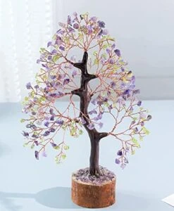 Seven Chakra Gemstone Tree Of Life - Crystal Tree Artificial Bonsai Tree Feng Shui Money Tree Plant Indoor Reiki Supplies Healing Crystal For Spiritual Energy Wiccan Meditation Gifts (Golden Wire) -Green Leaf Store 51jnEflRwnL. AC