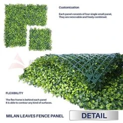 · Petgrow · Realistic & Thick Artificial Hedge Boxwood Fence Privacy Screen Panels, UV Protection Fresh Faux Foliage Backdrop Wall Decor For Indoor Outdoor, 72 Pack -Green Leaf Store 51jsVi1qDML