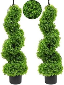 35 Inch/2.95 Ft Artificial Topiary Tree Outdoor Boxwood Spiral Topiary Trees Faux Topiary Trees, Artificial Topiaries Tree With Black Pot,Set Of 2 -Green Leaf Store 51k1BWOF iL. AC