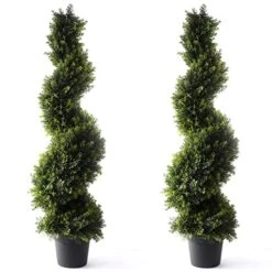 Bornbridge Artificial Spiral Topiary Tree - Indoor/Outdoor Topiary Trees - Artificial Outdoor Plants (2 Pack, 4' Cypress)
