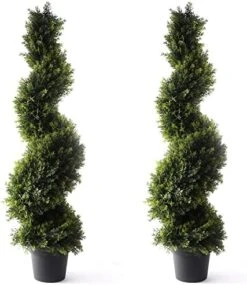 Bornbridge Artificial Spiral Topiary Tree - Indoor/Outdoor Topiary Trees - Artificial Outdoor Plants (2 Pack, 4' Cypress) -Green Leaf Store 51kQwxXAevL. AC