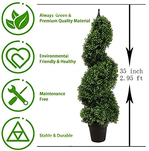 Momoplant Artificial Boxwood Spiral Topiary Tree 3ft (2 Pieces) Faux Topiary Tree Outdoor Faux Potted Tree,35 Inch Feaux Topiaries Trees 2 Momoplant Artificial Boxwood Spiral Topiary Tree 3ft (2 Pieces) Faux Topiary Tree Outdoor Faux Potted Tree,35 Inch Feaux Topiaries Trees - Image 2