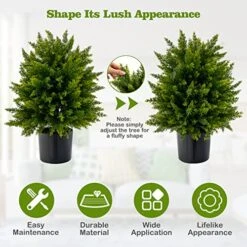 Goplus 21.5” Artificial Cedar Topiary Ball Tree, Set Of 2 Faux Potted Plants Artificial Shrubs Bushes With Cement Pot, Fake Ball-Shaped Artificial Topiary For Indoor Outdoor Home Front Porch Decor -Green Leaf Store 51kY46OsKpL