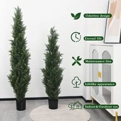 LUWENER Two 4FT Artificial Cedar Topiary Trees,Fake Topiary Outdoor Plants In Pot, UV Rated Plant For The Front Door,Christmas Decor,Garden Decor -Green Leaf Store 51ks2bwILBL