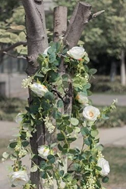 Der Rose 2 Pack 13Ft Artificial Eucalyptus Flower Garland With Fake Rose Flower Vine Seeded Eucalyptus Leaves Greenery Garland For Wedding Table Runner Backdrop Party Centerpiece Room Decor (White) -Green Leaf Store 51l64srqSQL