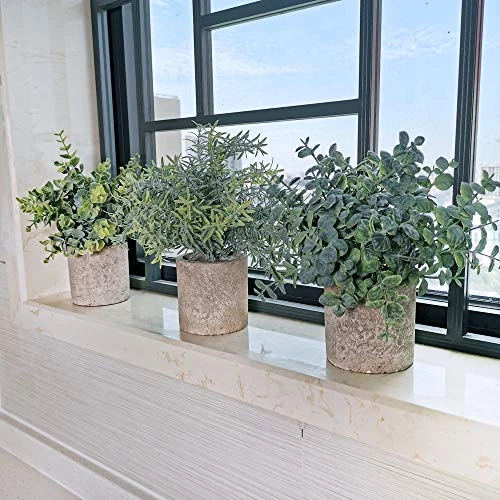 Winlyn Set Of 3 Mini Potted Artificial Eucalyptus Plants Plastic Fake Green Rosemary Plant For Home Decor Office Desk Shower Room Decoration 2 Winlyn Set Of 3 Mini Potted Artificial Eucalyptus Plants Plastic Fake Green Rosemary Plant For Home Decor Office Desk Shower Room Decoration - Image 2
