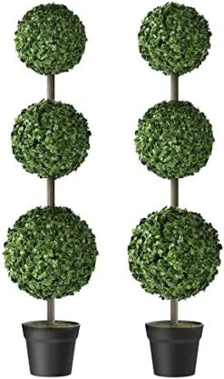 Barnyard Designs 3ft (36”) Artificial Boxwood Topiary Ball Plant, Front Porch Home Decor, Faux Fake Plant Decoration, (Single) -Green Leaf Store 51laeI2QBL. AC