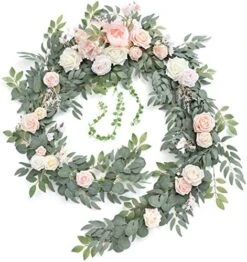Ling's Moment 9FT Eucalyptus And Willow Leaf Garland With White Flower, Handcrafted Wedding Sweetheart Table Centerpieces Head Table Decor Arch Backdrop Decorations For Wedding | White & Sage -Green Leaf Store 51lgetz081L. AC