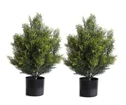 Momoplant 2 Foot Outdoor Artificial Boxwood Garden Torch Shaped Topiary Artificial Topiaries Bushes Potted Fake Plants Company Procurement Outdoor/Indoor Decor(Set Of 2)