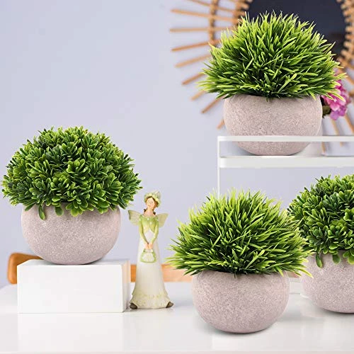 CEWOR 4 Packs Artificial Potted Plants Bathroom Fake Shelf Plant Office Table Decor Mini Green Faux Topiary Kitchen Cabinet Farmhouse Decorations 4 CEWOR 4 Packs Artificial Potted Plants Bathroom Fake Shelf Plant Office Table Decor Mini Green Faux Topiary Kitchen Cabinet Farmhouse Decorations - Image 4