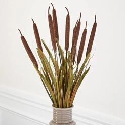 Factory Direct Craft Brown Artificial Cattails And Grass Bush For Fall Flower Arrangements And Autumn Displays (24" H)