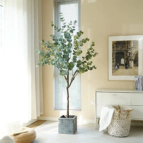 CHUVIM Artificial Eucalyptus Tree 6FT Tall Fake Silver Dollar Leaves Faux Eucalyptus Stems, Mordern Artificial Tree Plants For Home, Office, Courtyard Decor, Perfect Housewares Gift 4 CHUVIM Artificial Eucalyptus Tree 6FT Tall Fake Silver Dollar Leaves Faux Eucalyptus Stems, Mordern Artificial Tree Plants For Home, Office, Courtyard Decor, Perfect Housewares Gift - Image 4