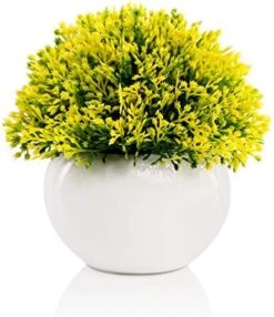 Mini Artificial Plant In White Ceramic Pot | Decorative Faux Plant For Home/Office Decor | Small Potted Topiary | Farmhouse Decor Accent | Desk/Kitchen/Bathroom/Shelf Fake Plant (Yellow) -Green Leaf Store 51oeZrg1ukL. AC