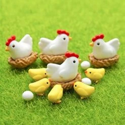Everd1487HH 12Pcs Miniature Hen Chicken Family Egg Statue Figurine Garden Decor,Novely And Funny Home Ornaments Children Gift-one -Green Leaf Store 51ooCd5sgL. AC