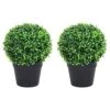 VidaXL 2x Artificial Boxwood Plants With Pots Ball Shaped Outdoor Ball Shaped Realistic Fake Plant Floral Decor Artificial Flower Green -Green Leaf Store 51opIHASzaL