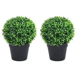 VidaXL 2x Artificial Boxwood Plants With Pots Ball Shaped Outdoor Ball Shaped Realistic Fake Plant Floral Decor Artificial Flower Green