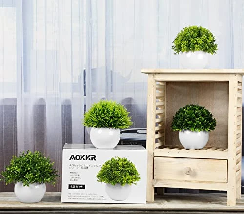 AOKKR Set Of 4 Artificial Potted Plants, Artificial Flowers, Artificial Plants, Indoor, Table, Foyer, Windowsill, Living Room, Shelf, Office, Decoration, Leaves, Gift Height 4.7 Inch 6 AOKKR Set Of 4 Artificial Potted Plants, Artificial Flowers, Artificial Plants, Indoor, Table, Foyer, Windowsill, Living Room, Shelf, Office, Decoration, Leaves, Gift Height 4.7 Inch - Image 6