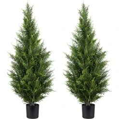 Artificial Topiary Cedar Trees 3.5FT Artificial Cedar Pine Tree Potted UV Rated Plant Fake Plants Tall Artificial Plants Shrubs For Indoors Outdoors Garden Home Decor (2 Pack)