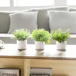 Mkono Fake Plants In Ceramic Pot, 3 Pack Potted Artificial Eucalyptus Plants For Home Decor Indoor Faux Green Rosemary For Desk Shelf Coffee Centerpiece Bathroom Office Decor -Green Leaf Store 51p6iXBJuTL