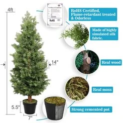 Aveyas 2 Pack 4ft Artificial Cone Topiary Cedar Trees In Cemented Plastic Pot, Fake Cypress Plants Faux Mini Pine Silk Trees For Indoor Outdoor Patio Front Door Porch Floor Home Modern Decor, 4 Feet -Green Leaf Store 51p8xA6xBnL