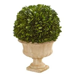 Nearly Natural 12in. Boxwood Topiary Ball Preserved Plant In Decorative Urn (4372)