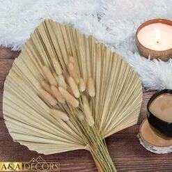 GENERIC Dried Palm Leaves - 3 Pcs Stunning Dried Palm Leaf And 15Pcs Bunny Tails Dried Flowers | Gorgeously Thick Dried Palm Leaves Decor And Bunny Tail For Wedding, Home And Boho Decor | 18 Inch -Green Leaf Store 51q2vOo1tQL