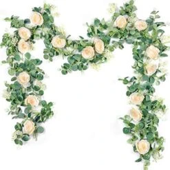 Der Rose 2 Pack 13Ft Artificial Eucalyptus Flower Garland With Fake Rose Flower Vine Seeded Eucalyptus Leaves Greenery Garland For Wedding Table Runner Backdrop Party Centerpiece Room Decor (White) -Green Leaf Store 51qLRq88pUL. AC