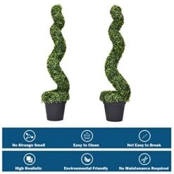 Goplus 4 Feet Spiral Boxwood Artificial Topiary Trees, Large Faux Plant With UV Resistant Realistic Leaves & Cement-Filled Pot, Tall Fake Plant For Indoor Outdoor Home Front Porch Decor -Green Leaf Store 51qkG4pPlXL