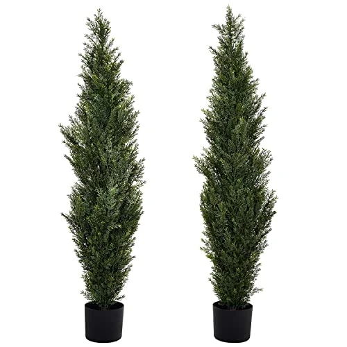 DearHouse 2 Pack 4 Foot Artificial Topiary Cedar Trees Potted Indoor Outdoor Plants, Artificial Cedar Topiary Trees Uv Rated Potted Plants In Plastic Pot 1 DearHouse 2 Pack 4 Foot Artificial Topiary Cedar Trees Potted Indoor Outdoor Plants, Artificial Cedar Topiary Trees Uv Rated Potted Plants In Plastic Pot