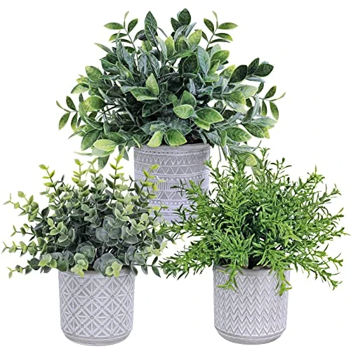 Set Of 3 Assorted Small Potted Plants Fake Eucalyptus And Rosemary Plants In Gray Geometric Concrete Ceramic Pots For Gifts Home Kitchen Office Shelf Table Desk Modern Indoor Outdoor Greenery Decor 1 Set Of 3 Assorted Small Potted Plants Fake Eucalyptus And Rosemary Plants In Gray Geometric Concrete Ceramic Pots For Gifts Home Kitchen Office Shelf Table Desk Modern Indoor Outdoor Greenery Decor