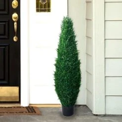 Home Pure Garden Artificial Cypress Topiary-23” Ball Style Faux Plant In Sturdy Realistic Indoor Or Outdoor Potted Shrub Décor -Green Leaf Store 51rWA71MJcL. AC