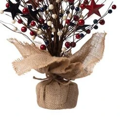 Red Berry & Star Table Tree For 4th Of July Artificial Tree & Flower For Centerpiece Featured Burlap Base Farmhouse Patriotic Table Top Decoration For Independence Day/ Veterans Day -Green Leaf Store 51rnkAPS0fL