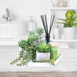 Set Of 3 Small Potted Succulents Plants Arrangement Decoration Assorted Green Fake Succulents Aloe In Rusitc Wooden Pots For Home Living Room Bathroom Table Windowsill Shelf Office Desk Indoor Decor -Green Leaf Store 51sEdLyLfBL