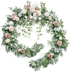 Ling's Moment 9FT Eucalyptus And Willow Leaf Garland With White Flower, Handcrafted Wedding Sweetheart Table Centerpieces Head Table Decor Arch Backdrop Decorations For Wedding | White & Sage -Green Leaf Store 51sG5XVUMEL. AC