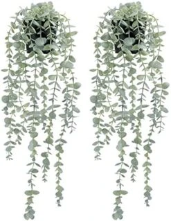 COCOBOO 1pcs Artificial Hanging Plants, Fake Potted Eucalyptus Faux Hanging Plant For Wall Room Home Indoor Outdoor Shelf Decor -Green Leaf Store 51sH7rFV7UL. AC