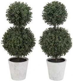 MyGift 14.7 Inch Green Artificial Boxwood Topiary Trees - Decorative Faux Indoor Plants In Gray Paper Pulp Planter Pots -Green Leaf Store 51sR541TnuL. AC