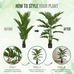 Palm Tree, Artificial Trees, Areca Palms, 5 Feet, 2 Pack, 36”-40”W X 54”-58”H, Green, Plastic, Fake Plants, Faux Houseplant, Outside Tree, Tall W/ 17 Trunks, For Home Decor, Indoor, Outdoor, Office -Green Leaf Store 51shVKyjtAL