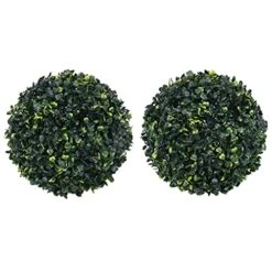 VidaXL 2X Artificial Boxwood Balls Artificial Flora Home Interior Decoration Fake Plant Pot Planter Garden Patio Balcony Landscape 17.7"