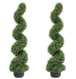 Two 43.3 Inch/3.6 Ft Artificial Spiral Topiary Trees Boxwood Spiral Trees Artificial Topiaries Trees