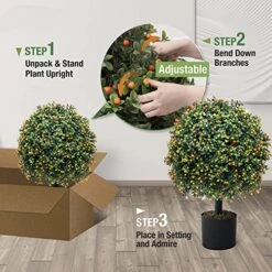 QAOUIEP Set Of 2 -Pre-Potted Artificial Potted Shrubs UV Resistant,24" Artificial Boxwood Topiary Ball Tree,for Indoor And Outdoor Home Garden 9 QAOUIEP Set Of 2 -Pre-Potted Artificial Potted Shrubs UV Resistant,24" Artificial Boxwood Topiary Ball Tree,for Indoor And Outdoor Home Garden -Green Leaf Store 51tKUN1xm5L