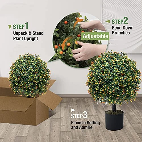 QAOUIEP Set Of 2 -Pre-Potted Artificial Potted Shrubs UV Resistant,24" Artificial Boxwood Topiary Ball Tree,for Indoor And Outdoor Home Garden 3 QAOUIEP Set Of 2 -Pre-Potted Artificial Potted Shrubs UV Resistant,24" Artificial Boxwood Topiary Ball Tree,for Indoor And Outdoor Home Garden - Image 3