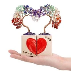 Memolome 7 Chakra Healing Crystal Heart Money Tree Reiki Quartz Gemstone Bonsai Handmade Crystal Figurine Feng Shui Tree Ornament Good Luck Wealth Home Office Desk Decor 2Pcs Set -Green Leaf Store 51tVix8xX3L