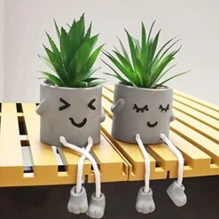 MAKHOT 4 PCS Creative Artificial Succulent Plants With Pots, Faux Succulents Cute Hanging Leg Potted Cubicle Accessories Decor, Mini Potted Fake Plant For Ideal Gift, Small Plants For Shelf Decor -Green Leaf Store 51tiye0bDAL