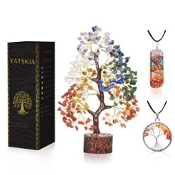 YATSKIA Seven Chakra Tree Of Life - Crystal Tree For Positive Energy - Tree Of Life Decor - Feng Shui Decor - Spiritual Gifts - 7 Chakra Tree, Money Tree - Stone Tree - Home Decor - Crystal Decor