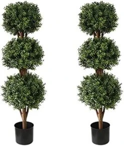 Momoplant Artificial Topiary Triple Ball Boxwood Tree, Two Pack Fake Topiaries Trees 46.5inch Faux Shrubs Plants Potted Outdoor Indoor Proch Office Garden Green (3.87ft) -Green Leaf Store 51ud1pDclvL. AC
