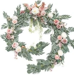 Ling's Moment 9FT Eucalyptus And Willow Leaf Garland With White Flower, Handcrafted Wedding Sweetheart Table Centerpieces Head Table Decor Arch Backdrop Decorations For Wedding | White & Sage -Green Leaf Store 51ume5EDyJL. AC