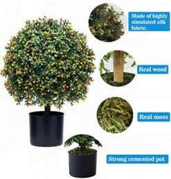 QAOUIEP Set Of 2 -Pre-Potted Artificial Potted Shrubs UV Resistant,24" Artificial Boxwood Topiary Ball Tree,for Indoor And Outdoor Home Garden 10 QAOUIEP Set Of 2 -Pre-Potted Artificial Potted Shrubs UV Resistant,24" Artificial Boxwood Topiary Ball Tree,for Indoor And Outdoor Home Garden -Green Leaf Store 51uoegJ9hQL