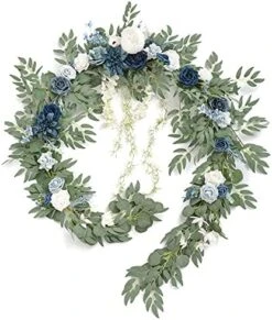 Ling's Moment 9FT Eucalyptus And Willow Leaf Garland With White Flower, Handcrafted Wedding Sweetheart Table Centerpieces Head Table Decor Arch Backdrop Decorations For Wedding | White & Sage -Green Leaf Store 51w YxtaMPS. AC
