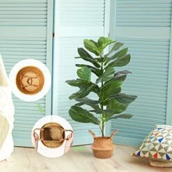 MOSADE Artificial Fiddle Leaf Fig Tree 37" Fake Potted Ficus Lyrata Plant With Handmade Seagrass Basket, Perfect Faux Plants Home Décor For Indoor Outdoor Office Porch Balcony Bedroom Bathroom Gift -Green Leaf Store 51wAEOCImcL